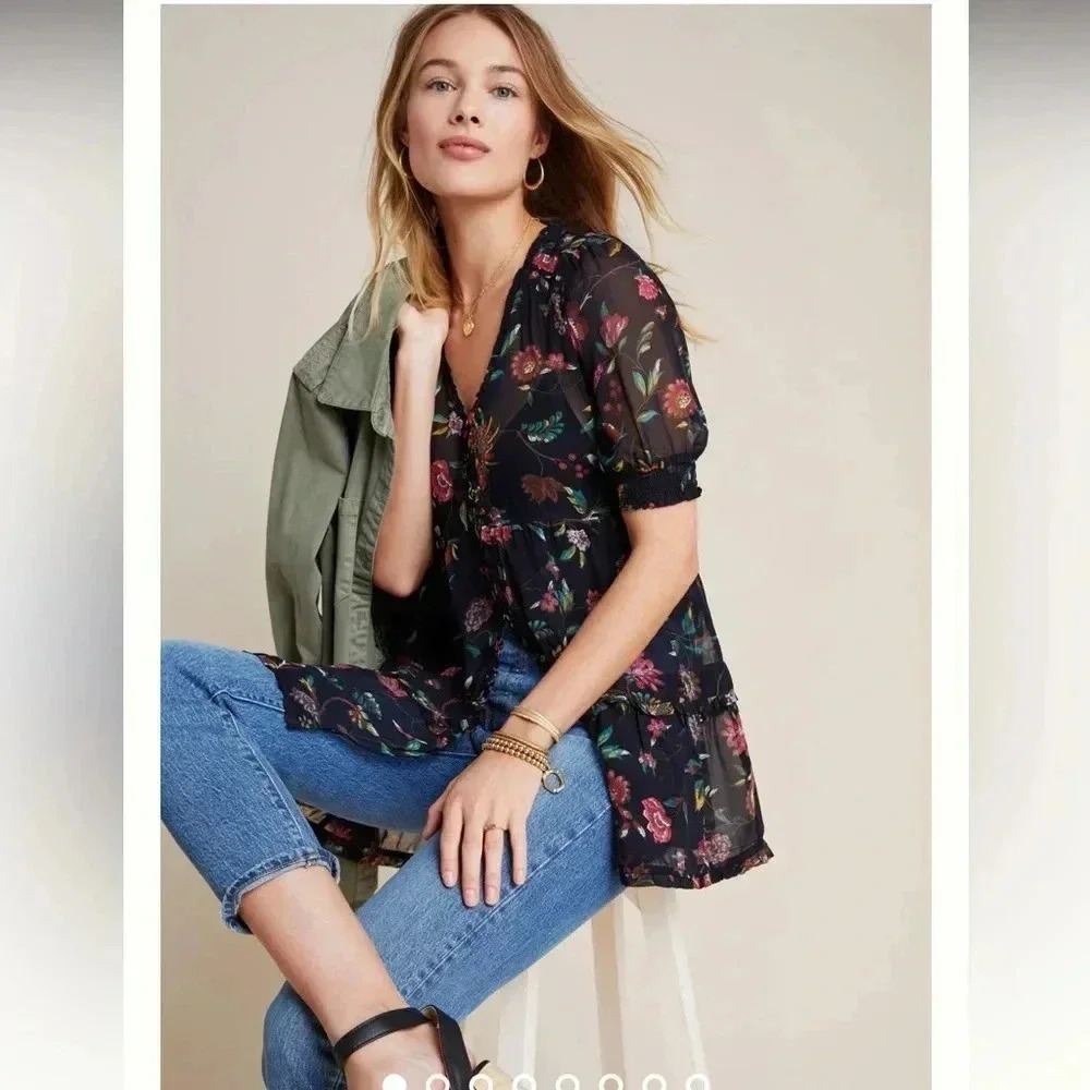 Anthropologie Salzburg sheer tunic blouse size Small‎